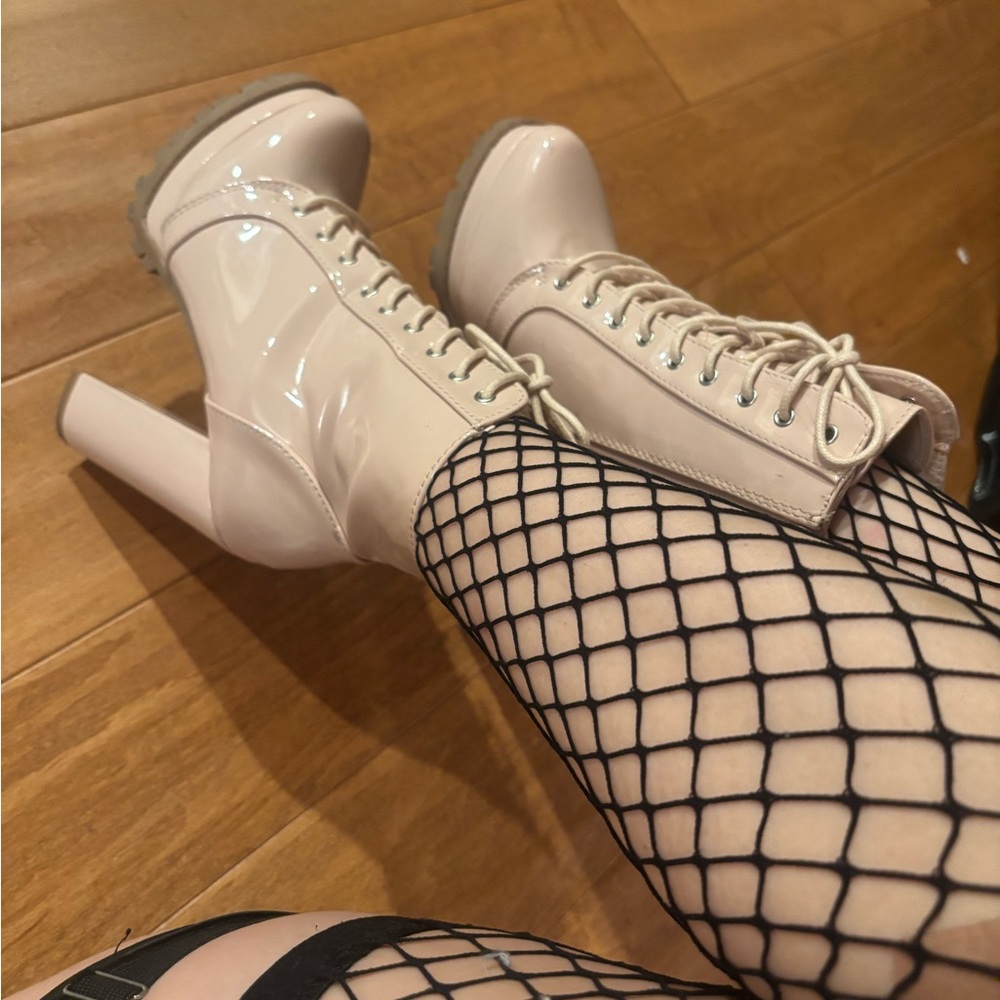 Fashion Nova Blush Lace-Up Boots